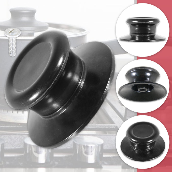 Pan Lid Knob Handle Kitchen Cookware Black Round Bakelite Hand Grip Replacements (Pack of 2)