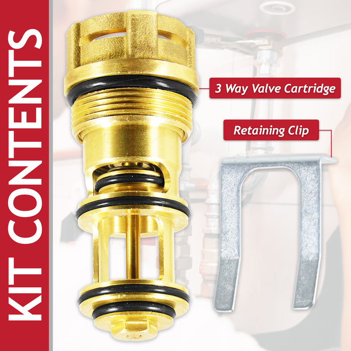 3 Way Diverter Valve Cartridge Kit for Baxi Duo Tec Combi Eco3 Luna3 Platinum Prime HT Boiler (711356900, 720003100)