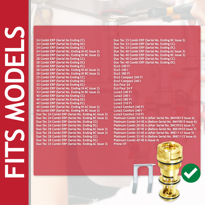 3 Way Diverter Valve Cartridge Kit for Baxi Duo Tec Combi Eco3 Luna3 Platinum Prime HT Boiler (711356900, 720003100)