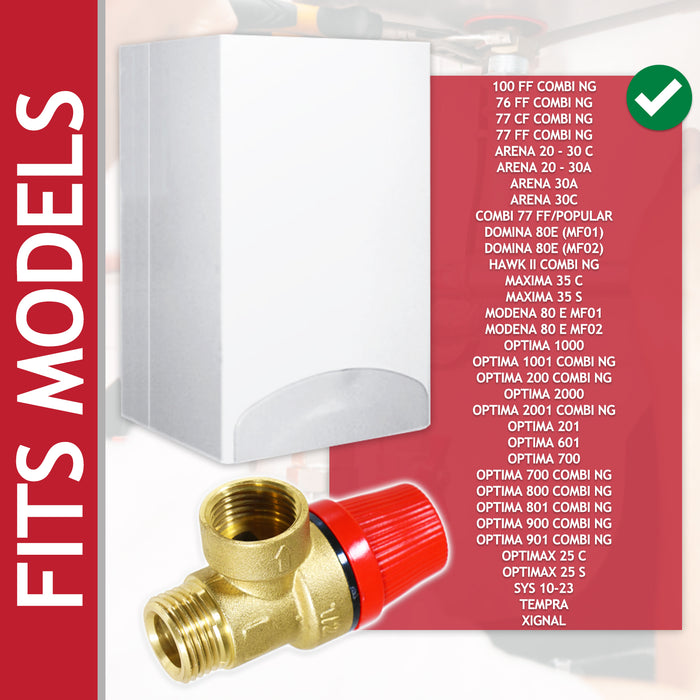 Pressure Relief Safety Valve for Ferroli Boiler 3 Bar 1/2" BSP Male x Female Brass PRV