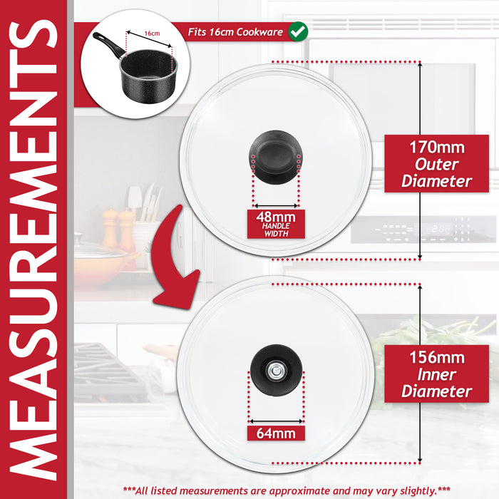 Glass Cookware Lid + Curved Handle Tempered Pan Pot Dish Cover Replacement Kit (16cm)