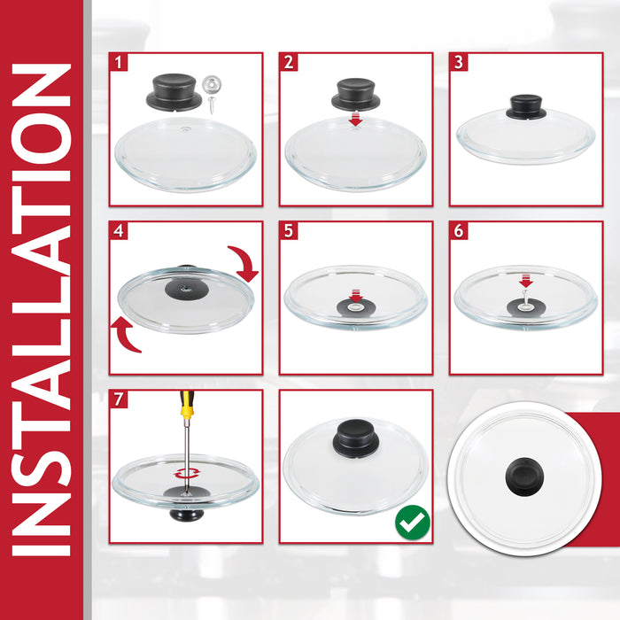 Glass Cookware Lid + Curved Handle Tempered Pan Pot Dish Cover Replacement Kit (16cm)