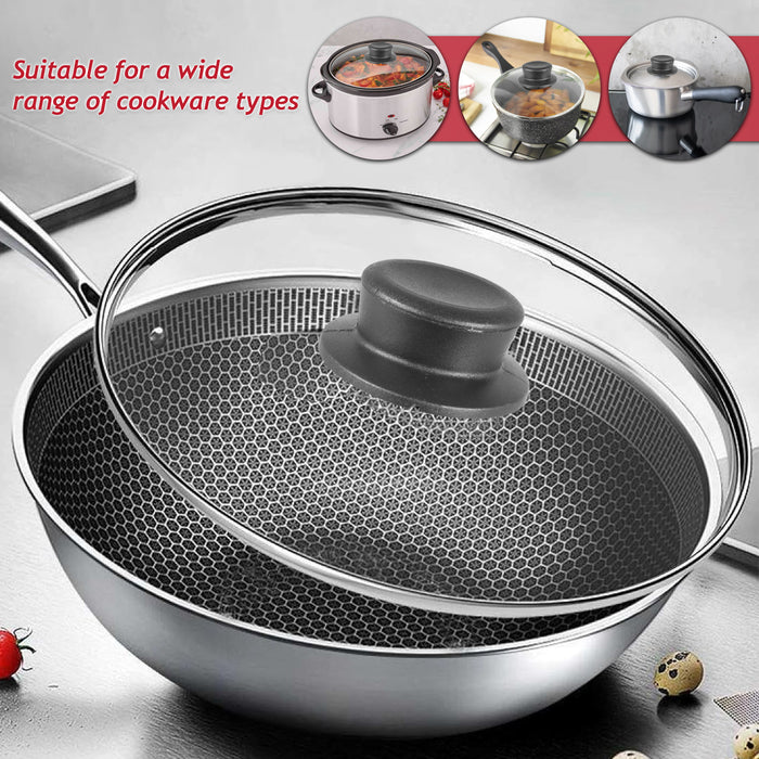 Glass Cookware Lid + Curved Handle Tempered Pan Pot Dish Cover Replacement Kit (16cm)
