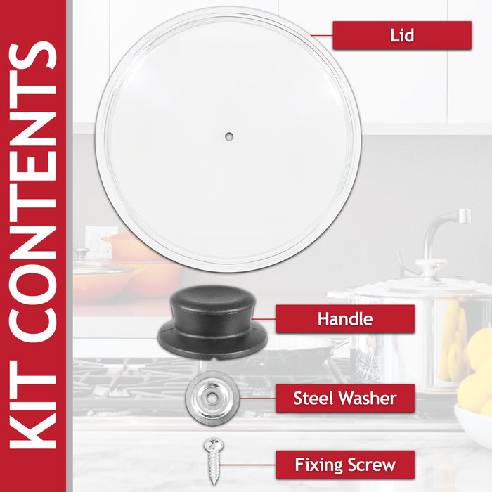 Glass Cookware Lid + Curved Handle Tempered Pan Pot Dish Cover Replacement Kit (22cm)