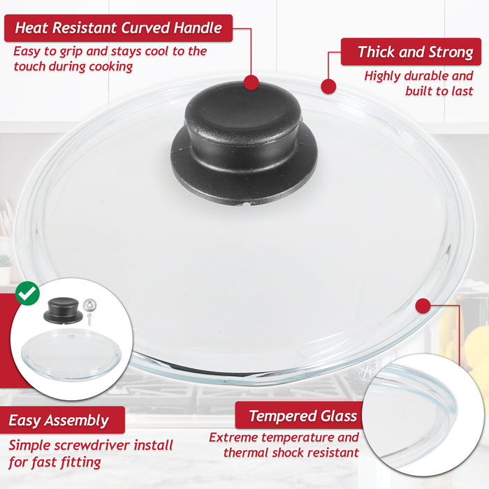 Glass Cookware Lid + Curved Handle Tempered Pan Pot Dish Cover Replacement Kit (22cm)
