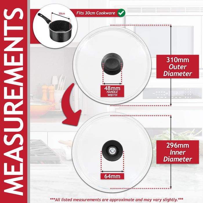 Glass Cookware Lid + Curved Handle Tempered Pan Pot Dish Cover Replacement Kit (30cm)