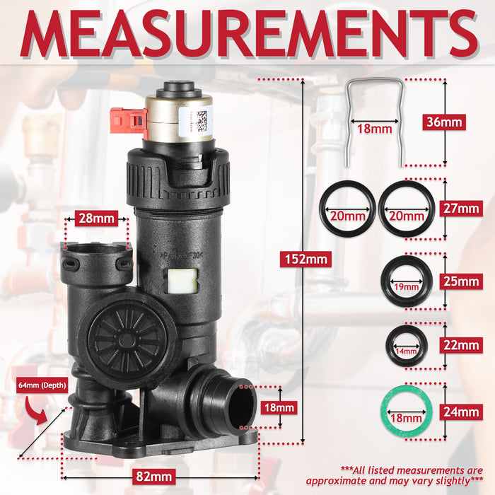 3 Way Diverter Valve Kit for Vaillant ecoTEC Plus Pro 24 28 30 824 831 837 937 VUI VUW Boiler (0020020015)