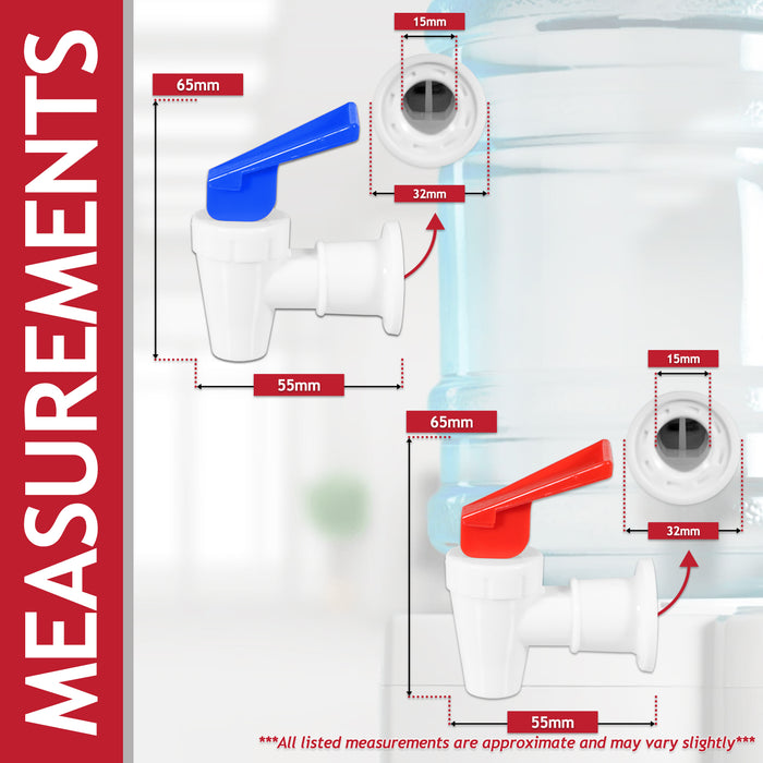 Universal Water Dispenser Tap Spigot Cooler Bottle Lever Faucet Spout Kit (Blue + Red, 15mm Internal Thread)