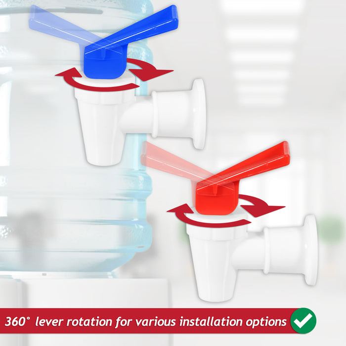 Universal Water Dispenser Tap Spigot Cooler Bottle Lever Faucet Spout Kit (Blue + Red, 15mm Internal Thread)