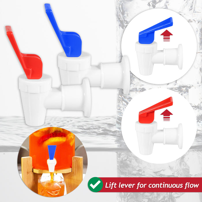 Universal Water Dispenser Tap Spigot Cooler Bottle Lever Faucet Spout Kit (Blue + Red, 15mm Internal Thread)