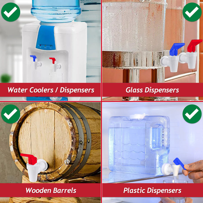 Universal Water Dispenser Tap Spigot Cooler Bottle Lever Faucet Spout Kit (Blue + Red, 15mm Internal Thread)