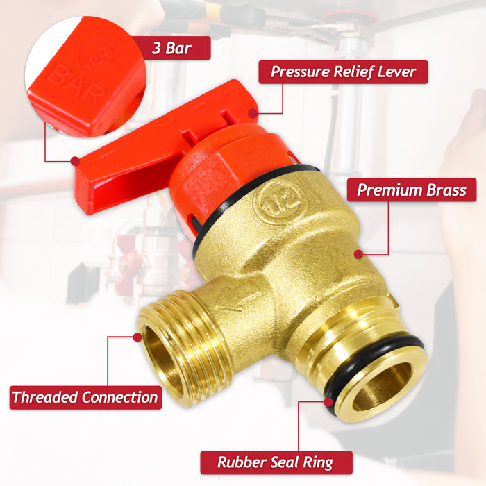 Pressure Relief Valve for Vaillant ecoFIT ecoTEC Plus Pro VU VUW Boiler 3 Bar 1/2" Safety PRV (178985)
