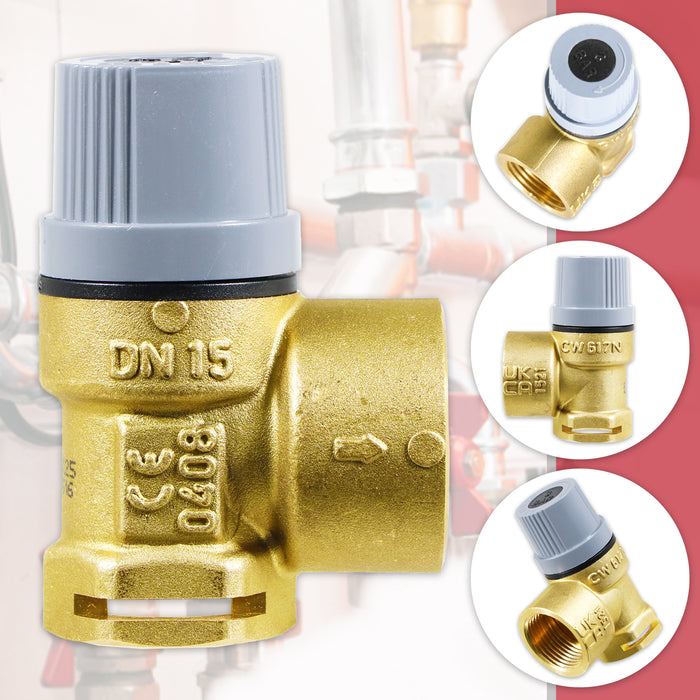 Pressure Relief Valve for Vaillant Thermocompact Turbomax Plus Pro VU VUW Boiler 3 Bar 3/4" x 1/2" Safety PRV (190732)