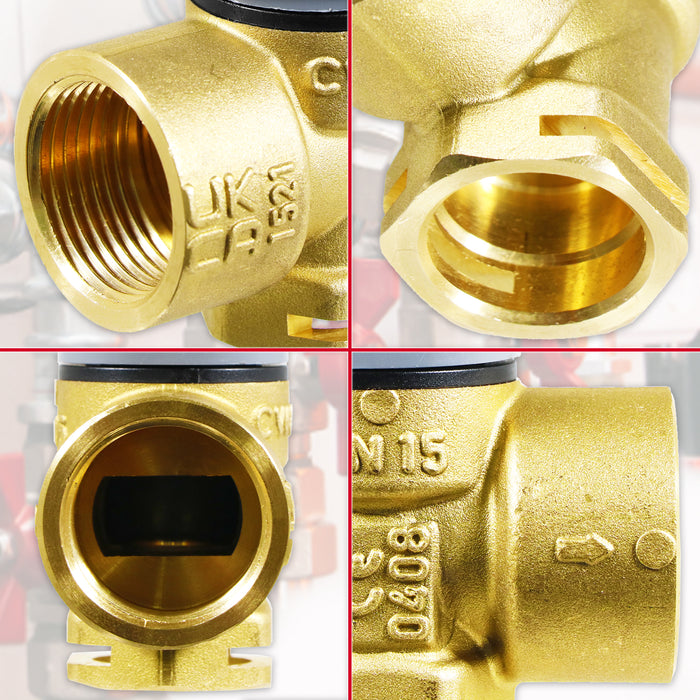 Pressure Relief Valve for Vaillant Thermocompact Turbomax Plus Pro VU VUW Boiler 3 Bar 3/4" x 1/2" Safety PRV (190732)