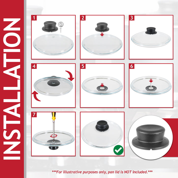 Pan Lid Knob Handle Kitchen Cookware Black Round Curved Hand Grip Replacement