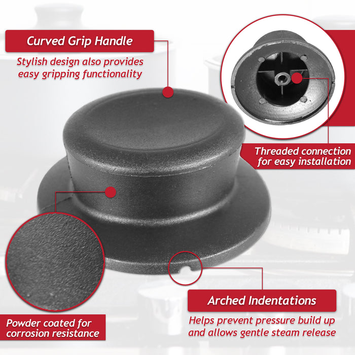 Pan Lid Knob Handle Kitchen Cookware Black Round Curved Hand Grip Replacements (Pack of 2)