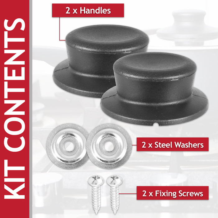 Pan Lid Knob Handle Kitchen Cookware Black Round Curved Hand Grip Replacements (Pack of 2)