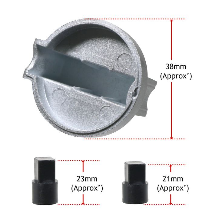 UNIVERSAL Cooker Oven Hob Silver 38mm 6mm D Fit CONTROL KNOB & ADAPTOR