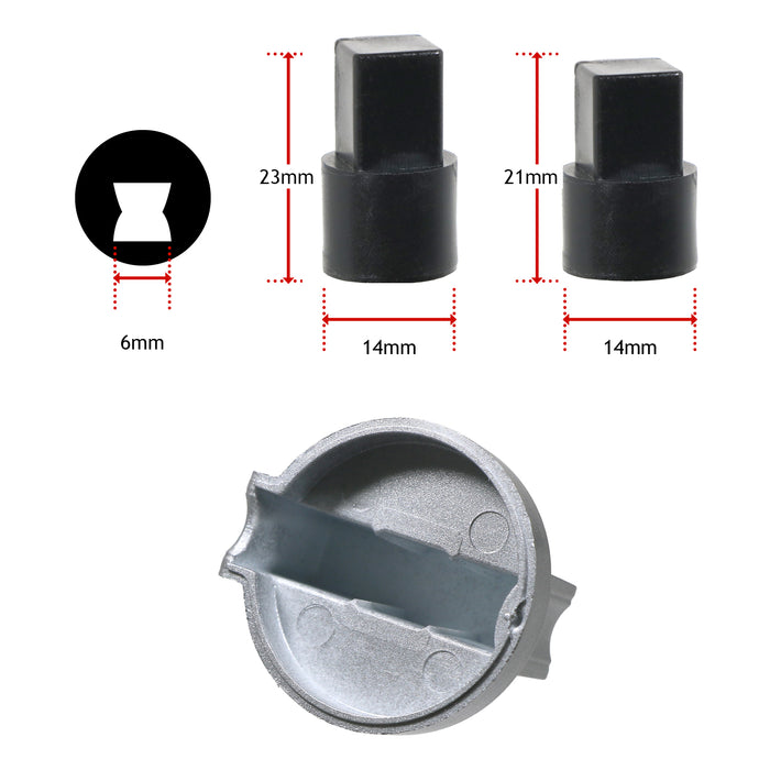 UNIVERSAL Cooker Oven Hob Silver 38mm 6mm D Fit CONTROL KNOB & ADAPTOR