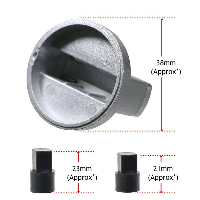 UNIVERSAL Cooker Oven Hob Silver with chrome 38mm 6mm D Fit CONTROL KNOB & ADAPTOR (Copy)