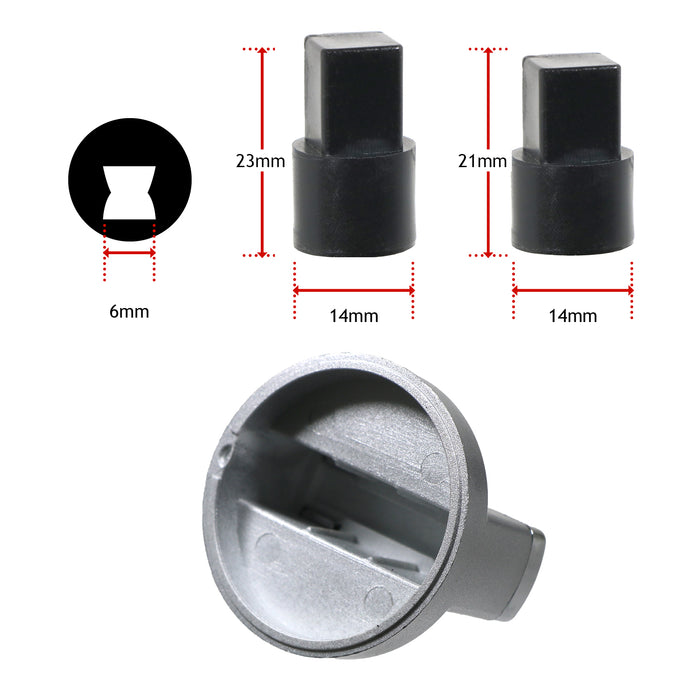 UNIVERSAL Cooker Oven Hob Silver with chrome 38mm 6mm D Fit CONTROL KNOB & ADAPTOR (Copy)