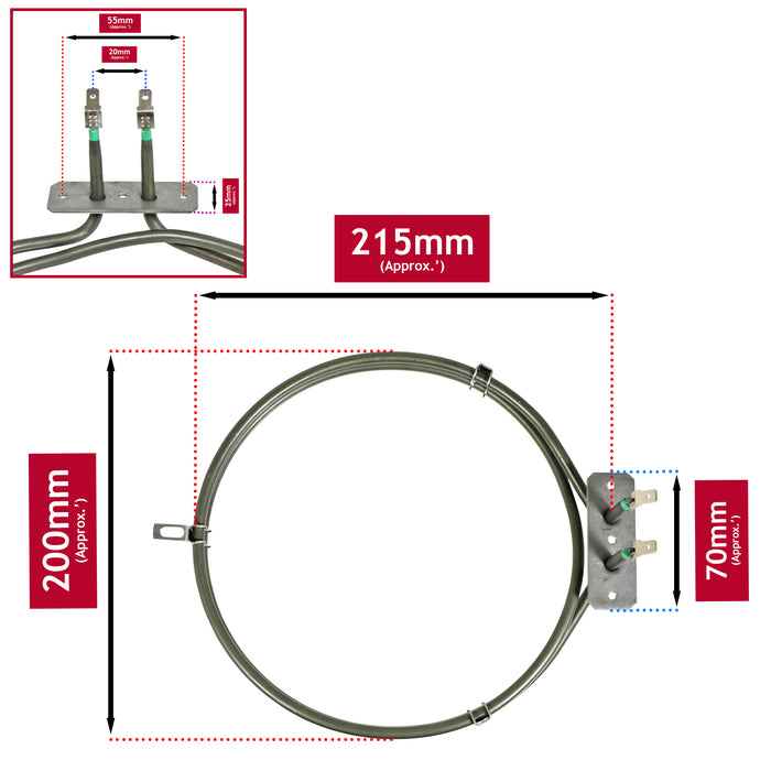 Fan Oven Element for Flavel FLRS62FX FLRS64FX FLRS65FX 2 Turn Round Circular