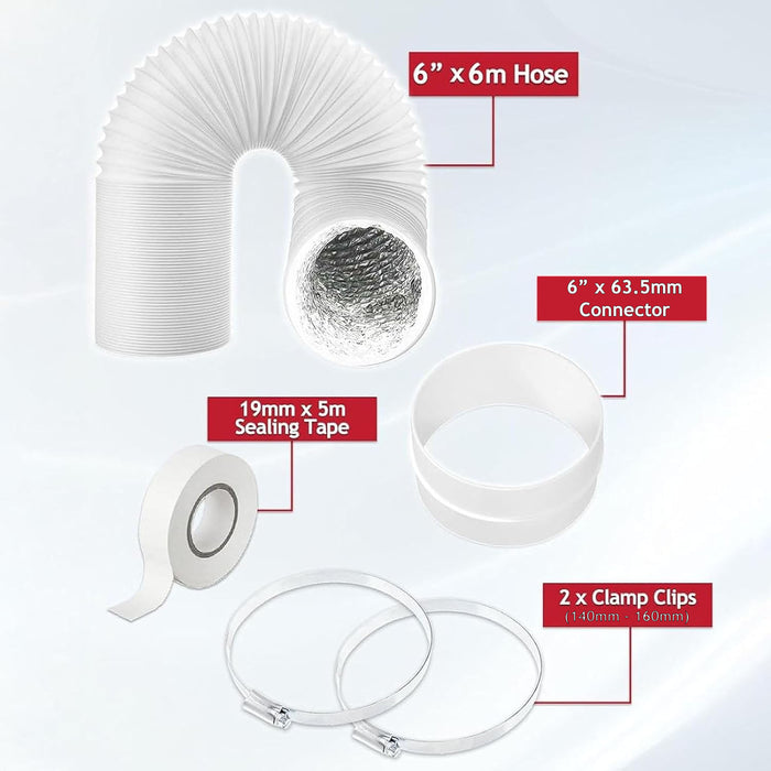 Vent Hose 6" 6m Air Con Conditioner PVC Aluminium AC Duct Pipe Extension Kit