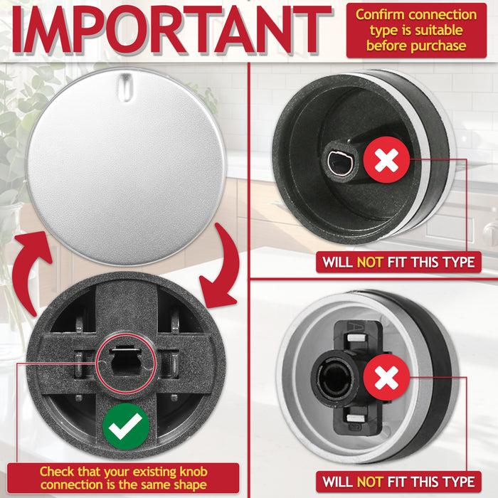 Control Knob Switch for Lamona LAM3200 LAM3207 LAM3300 LAM3404 LAM3404-1 Oven Cooker (Silver / Black, Pack of 2)