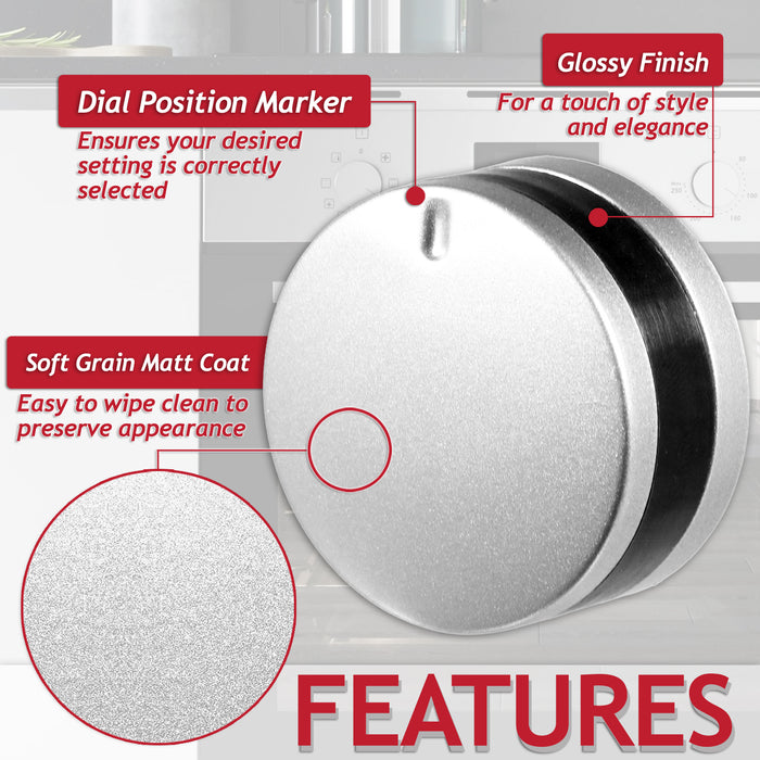 Control Knob Switch for Lamona LAM3200 LAM3207 LAM3300 LAM3404 LAM3404-1 Oven Cooker (Silver / Black, Pack of 2)