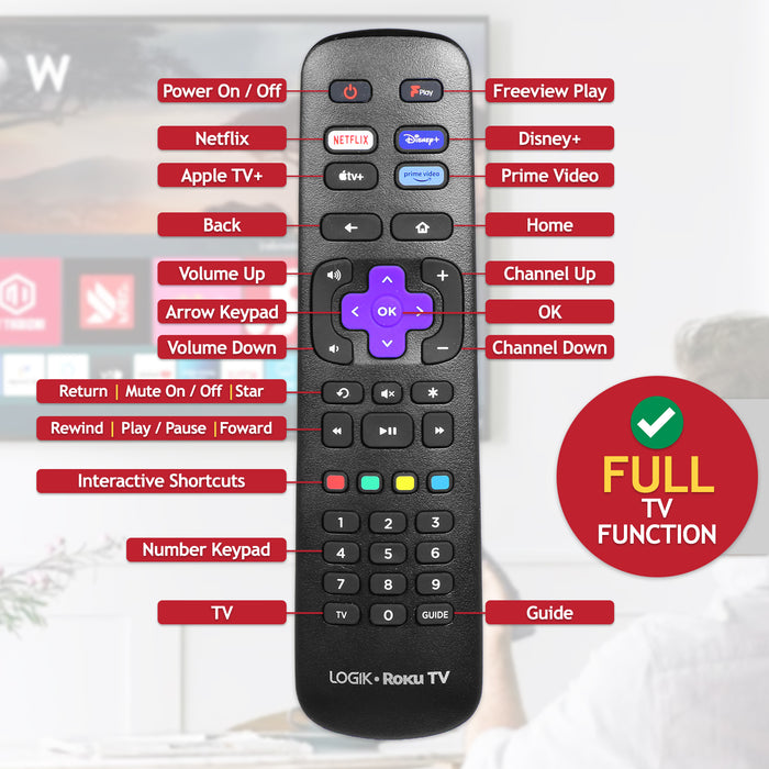 Logik Remote Control for Roku TV L32RHE23 L40RFE23 L43RUE23 L50RUE23 (504Q3260136)