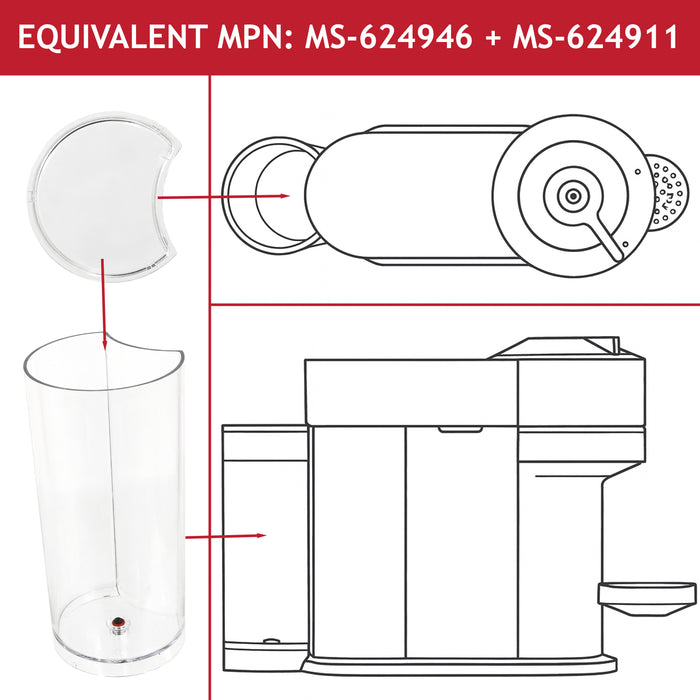 Nespresso Water Tank + Lid Vertuo Next Coffee Machine XN910 XN911 MS 624911 624946 Krups