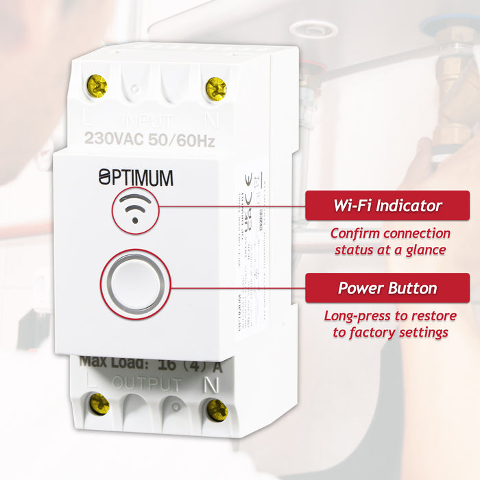 Optimum Wi-Fi DIN Rail Time Switch 230V 50Hz 16(4)A Programmable Timer (OP-DRWF01)