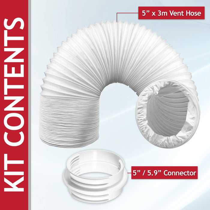 Air Con Vent Hose 3 Metre 5" 5.9" Duct Pipe Extension Threaded Coupler Connector Ring Kit