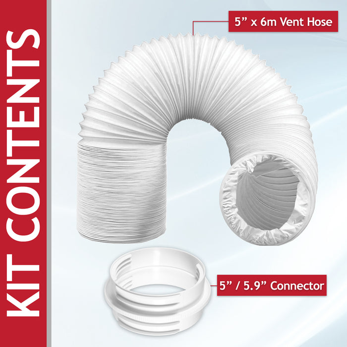 Cooker Hood Vent Hose 6 Metre 5" 5.9" Duct Pipe Extension Threaded Coupler Connector Ring Kit