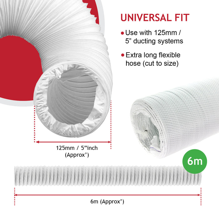 Vent Hose Pipe PVC Duct Extension Kit for Daewoo Air Conditioner (6m, 5")