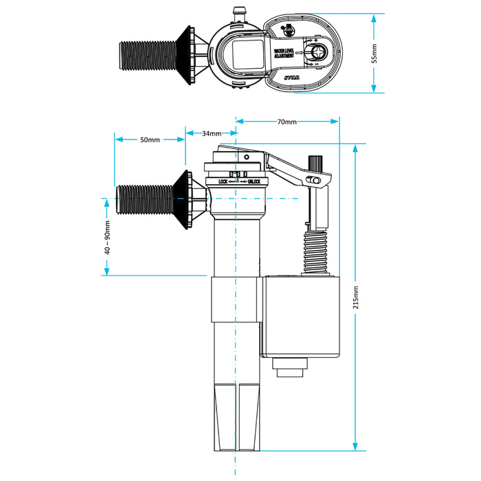 Toilet Cistern Fill Valve Universal 1/2" BSP Adjustable Water Float Inlet (Side Entry)