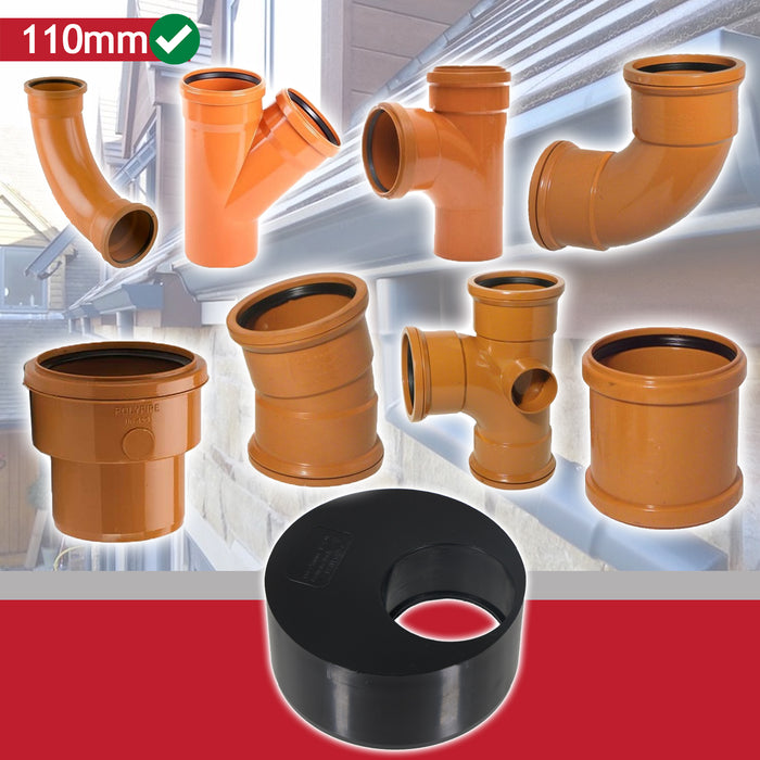 110mm to 56mm (50mm) Solvent Weld Soil System Waste Pipe Reducer Adaptor (Black)