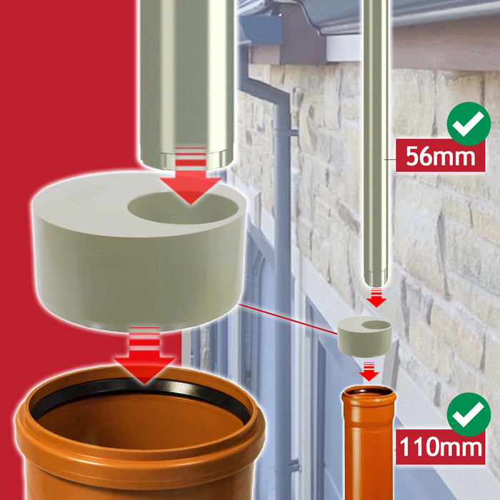 110mm to 56mm (50mm) Solvent Weld Soil System Waste Pipe Reducer Adaptor (Olive Grey)