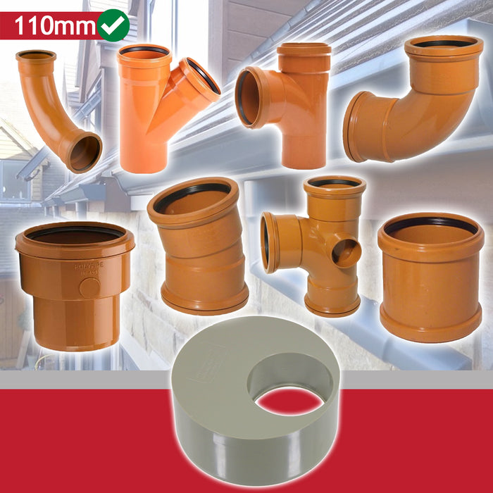 110mm to 56mm (50mm) Solvent Weld Soil System Waste Pipe Reducer Adaptor (Olive Grey)