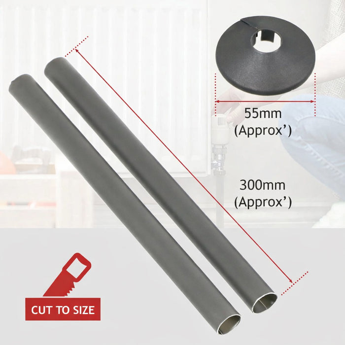 Radiator Pipe Covers Shroud Collars Sleeve Anthracite Grey 15mm x 300mm