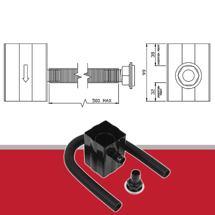 Rainwater Diverter 65mm Square 68mm Round Downpipe Water Butt Kit (Black)