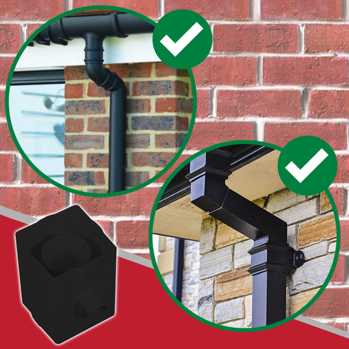 Rainwater Diverter 65mm Square 68mm Round Downpipe Water Butt Kit (Black)