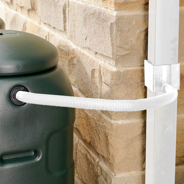 Rainwater Diverter 65mm Square 68mm Round Downpipe Water Butt Kit (White)