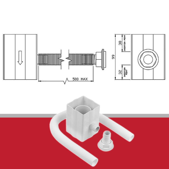Rainwater Diverter 65mm Square 68mm Round Downpipe Water Butt Kit (White)