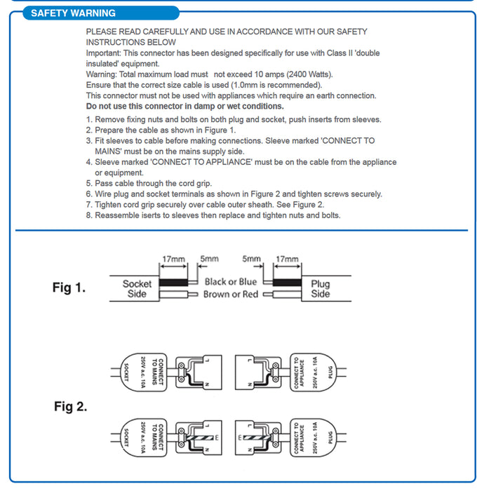 12M Lawnmower Cable Connector Repair Strimmer Hedge Trimmer Power Plug 13A 2Core