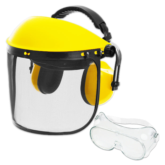Face Shield Ear Muffs Safety Goggles Kit Adjustable Mesh Visor Eyes Ears Protection PPE Set (One Size Fits All)