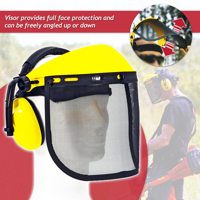 Face Shield Ear Muffs Safety Goggles Kit Adjustable Mesh Visor Eyes Ears Protection PPE Set (One Size Fits All)