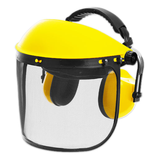 Face Shield Ear Muffs Safety Kit Protective Adjustable Mesh Visor Eyes Ears PPE Set (One Size Fits All)