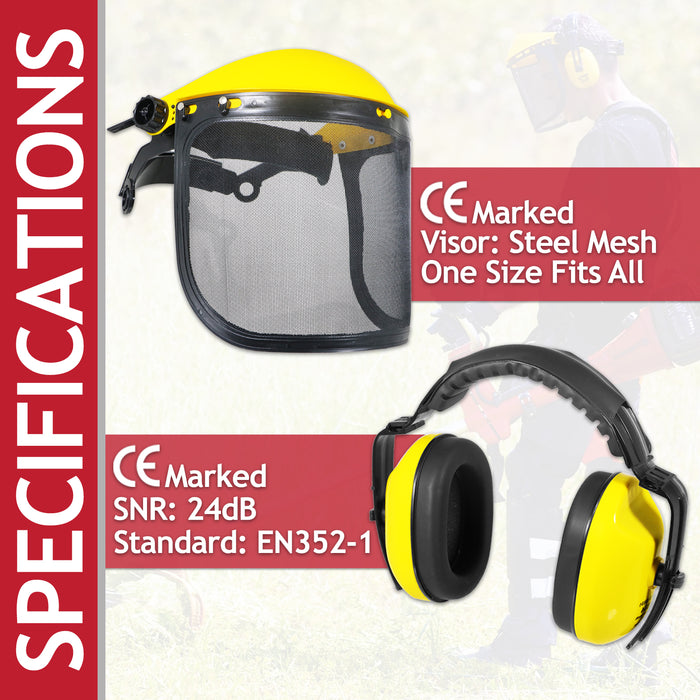Face Shield Ear Muffs Safety Kit Adjustable Mesh Visor Eyes Ears Protection PPE Set (One Size Fits All)