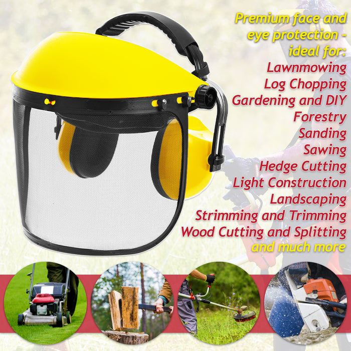 Face Shield Ear Muffs Safety Kit Adjustable Mesh Visor Eyes Ears Protection PPE Set (One Size Fits All)